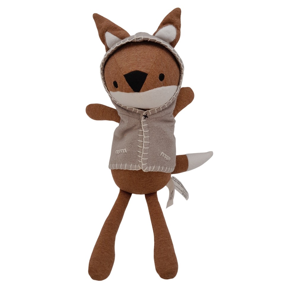 Crane Baby Plush Fox Stuffed Animal Toy Brown Grey Hooded Vest 14 Inch